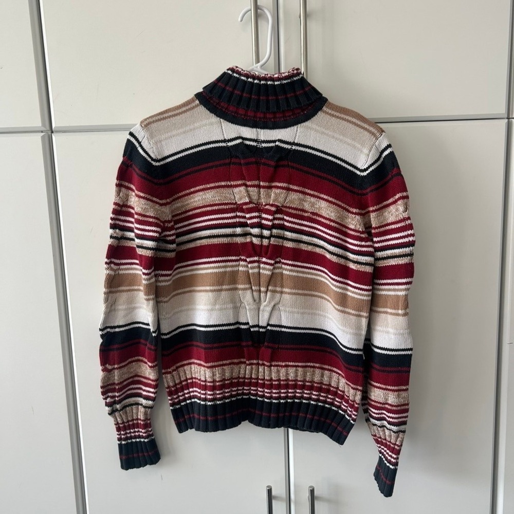 High Sierra Mens Large Striped Turtleneck Sweater Red Black Tan Knit Australia